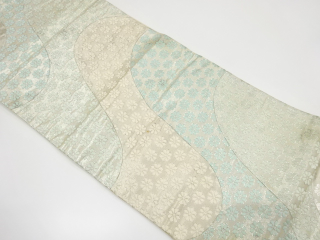 アンティーク　切りばめ山並に花尽くし模様織り出し袋帯（材料）